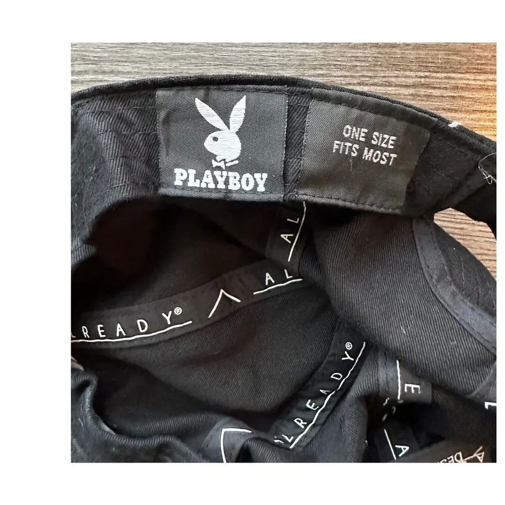 PLAYBOY Metal Rabbit Head Pin Dad Hat in Black One Size